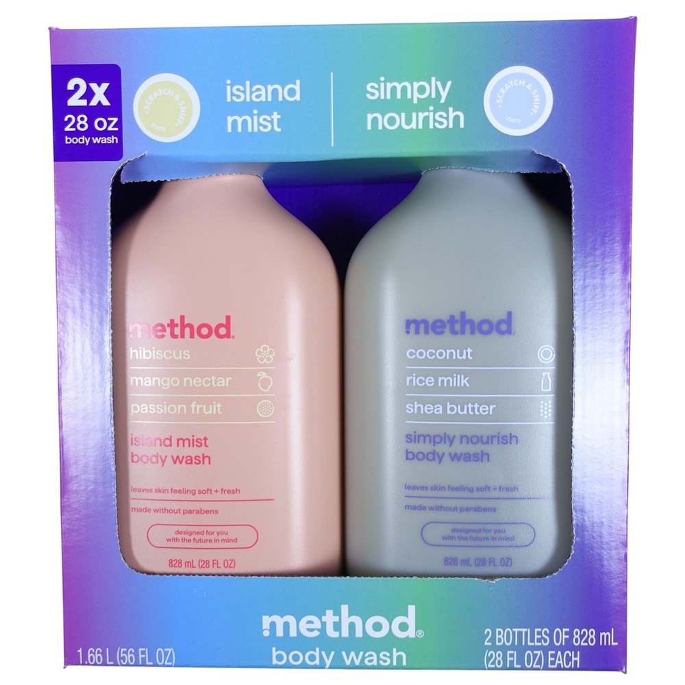 Method Body Wash 2-Pack Island Mist Hibiscus & Simply Nourish Coconut 28oz Each